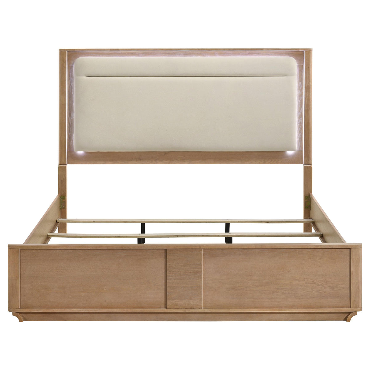 Leanne Light Oak/Off White Eastern King LED Panel Bed from Coaster - Luna Furniture