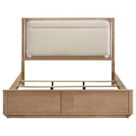 Leanne Light Oak/Off White Eastern King LED Panel Bed from Coaster - Luna Furniture
