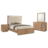 Leanne Light Oak 4-piece Queen Bedroom Set, bed, dresser and nightstand with mirror