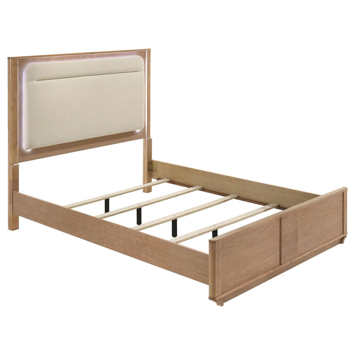 Leanne Light Oak and Off White Queen LED Panel Bed from Coaster - Luna Furniture
