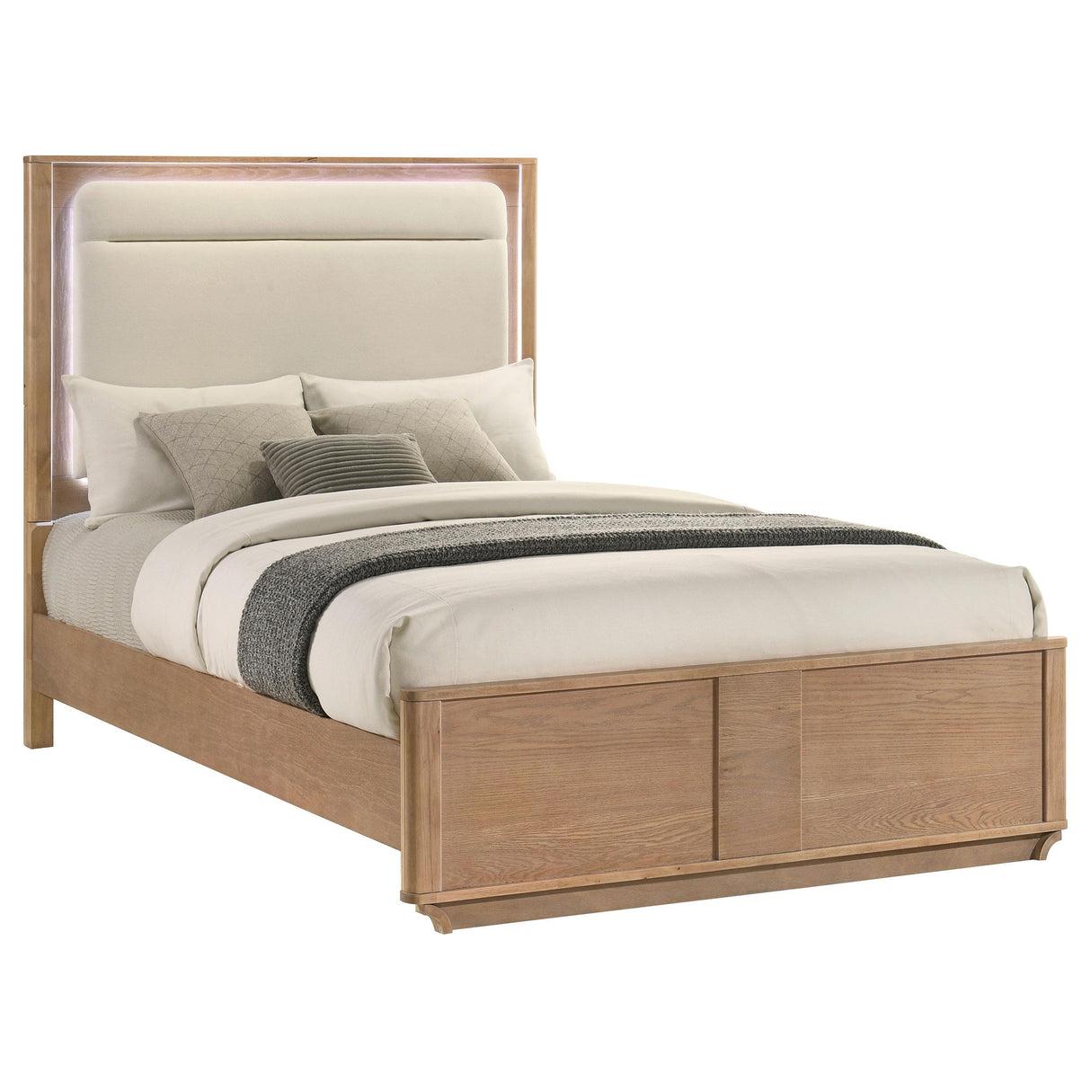 Leanne Light Oak and Off White Queen LED Panel Bed from Coaster - Luna Furniture