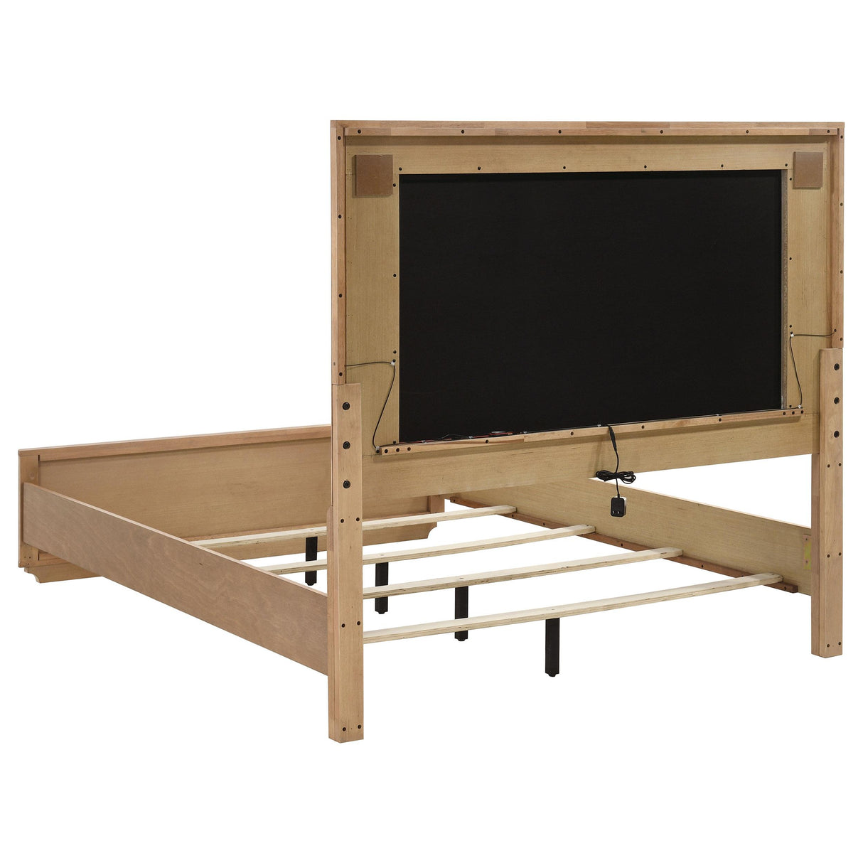 Leanne Light Oak and Off White Queen LED Panel Bed from Coaster - Luna Furniture