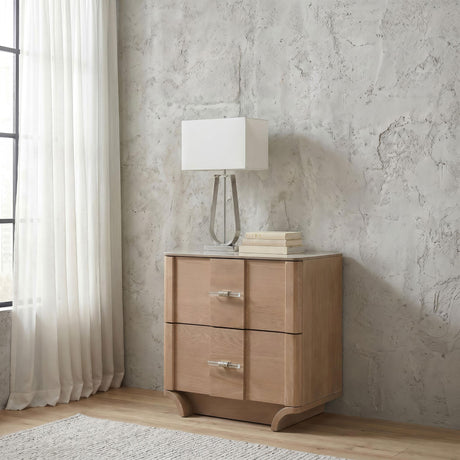 Leanne Light Oak 2-drawer Sinter Stone Top Nightstand from Coaster - Luna Furniture
