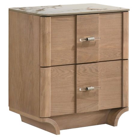 Leanne Light Oak 2-drawer Sinter Stone Top Nightstand from Coaster - Luna Furniture