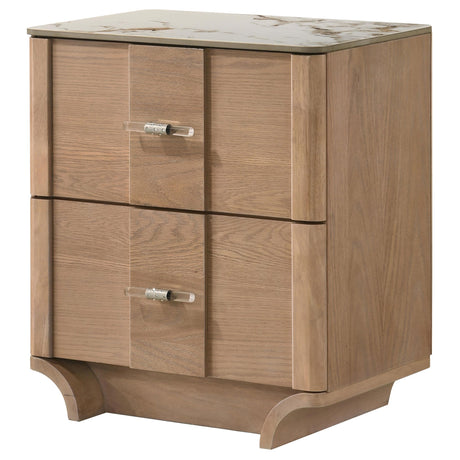 Leanne Light Oak 2-drawer Sinter Stone Top Nightstand from Coaster - Luna Furniture