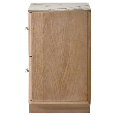 Leanne Light Oak 2-drawer Sinter Stone Top Nightstand from Coaster - Luna Furniture
