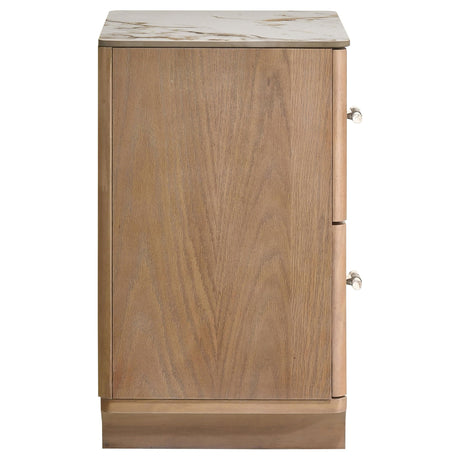 Leanne Light Oak 2-drawer Sinter Stone Top Nightstand from Coaster - Luna Furniture