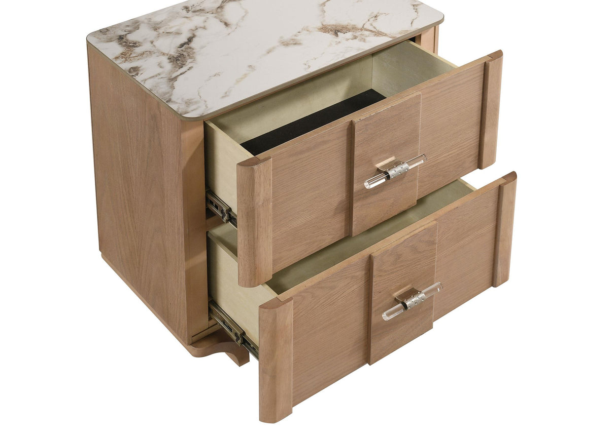Leanne Light Oak 2-drawer Sinter Stone Top Nightstand from Coaster - Luna Furniture