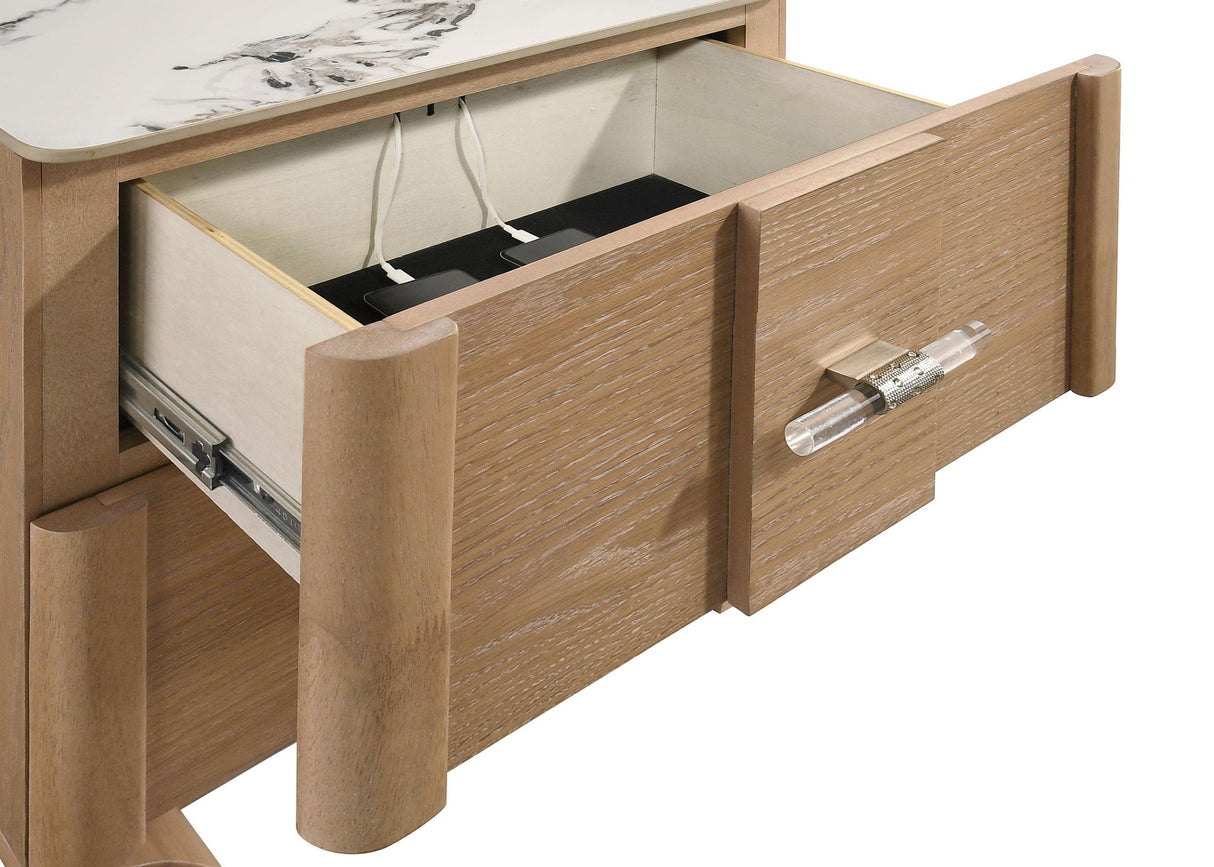Leanne Light Oak 2-drawer Sinter Stone Top Nightstand from Coaster - Luna Furniture