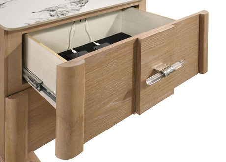 Leanne Light Oak 2-drawer Sinter Stone Top Nightstand from Coaster - Luna Furniture