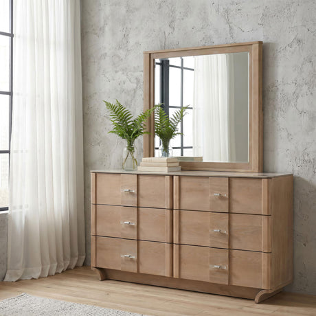 Leanne Light Oak 6-drawer Sinter Stone Top Dresser and Mirror from Coaster - Luna Furniture