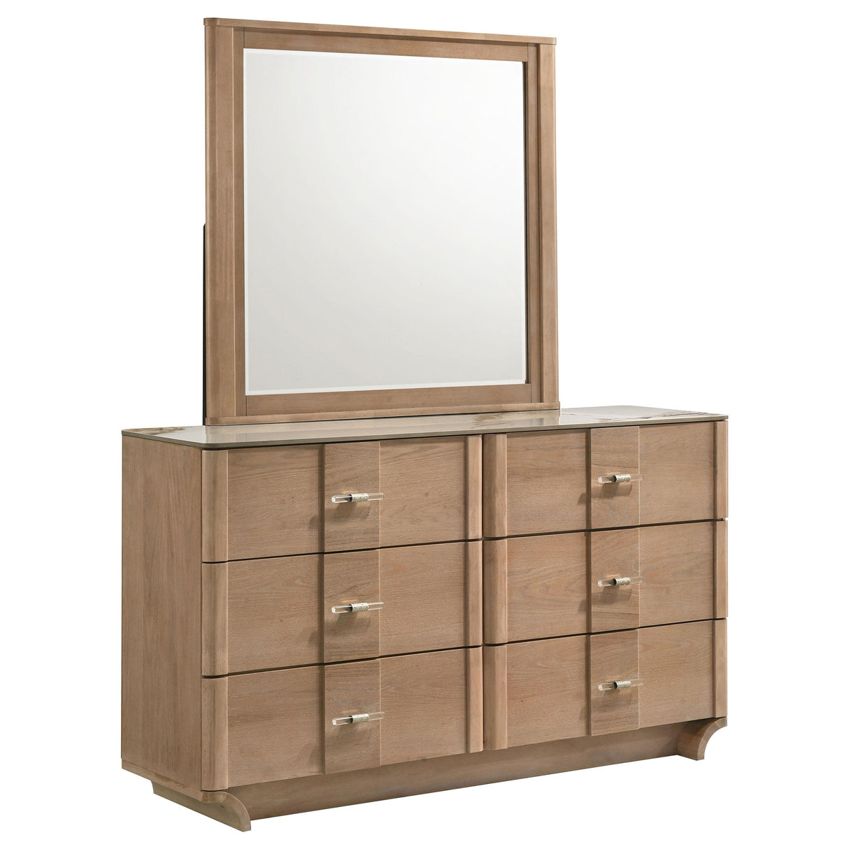 Leanne Light Oak 6-drawer Sinter Stone Top Dresser and Mirror from Coaster - Luna Furniture