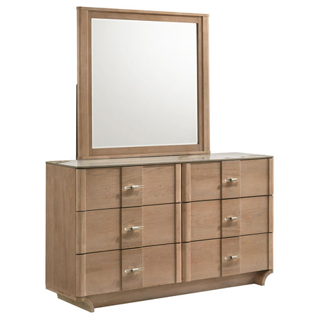 Leanne Light Oak 6-drawer Sinter Stone Top Dresser and Mirror from Coaster - Luna Furniture