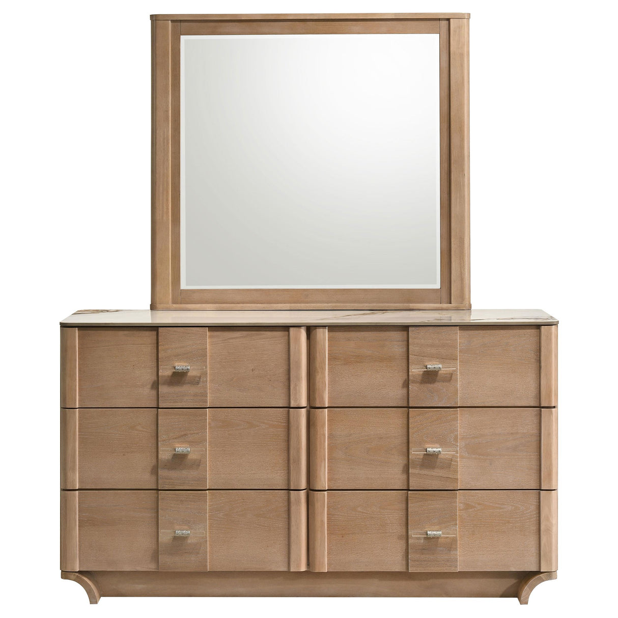 Leanne Light Oak 6-drawer Sinter Stone Top Dresser and Mirror from Coaster - Luna Furniture