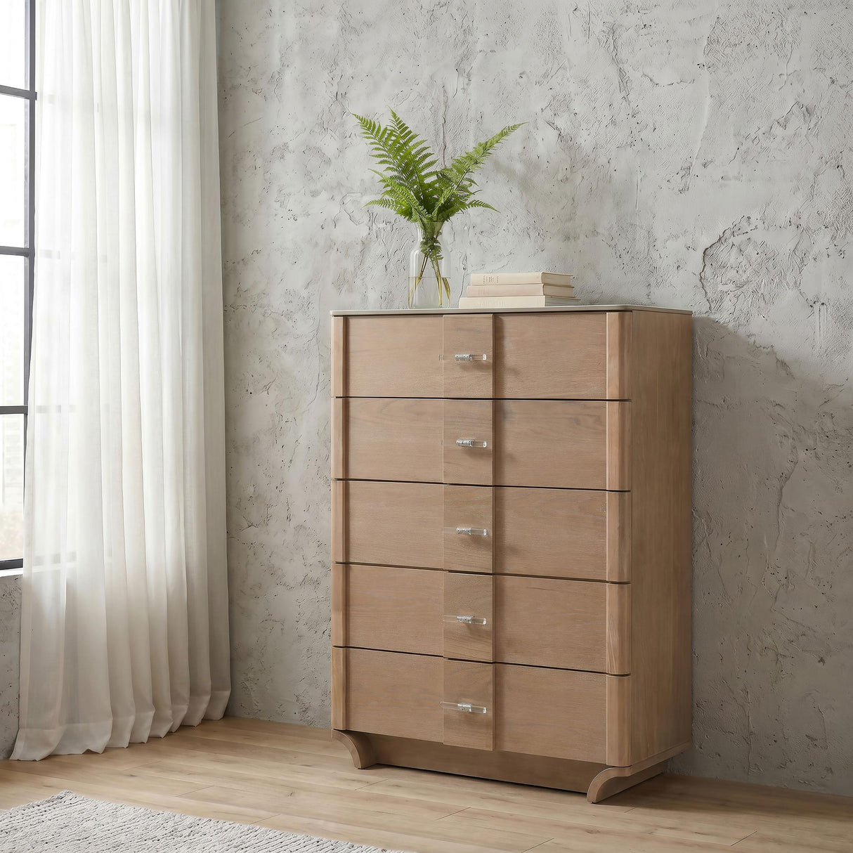 Leanne Light Oak 5-drawer Sinter Stone Top Chest of Drawers from Coaster - Luna Furniture