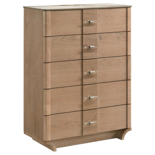 Leanne Light Oak 5-drawer Sinter Stone Top Chest of Drawers