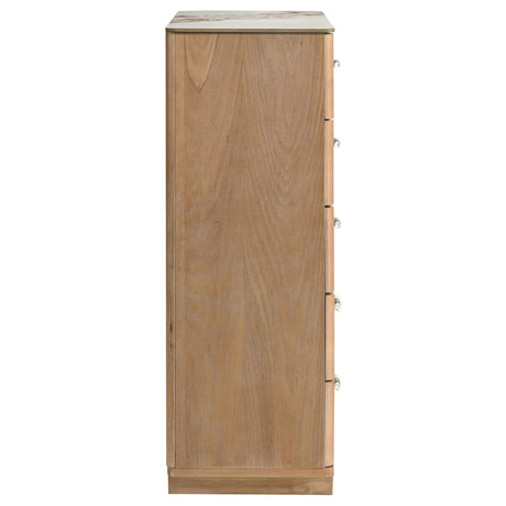Leanne Light Oak 5-drawer Sinter Stone Top Chest of Drawers from Coaster - Luna Furniture
