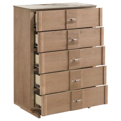 Leanne Light Oak 5-drawer Sinter Stone Top Chest of Drawers from Coaster - Luna Furniture