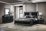 Ravenne Black 4-piece Velvet Upholstered Eastern King LED Bedroom Set from Coaster - Luna Furniture