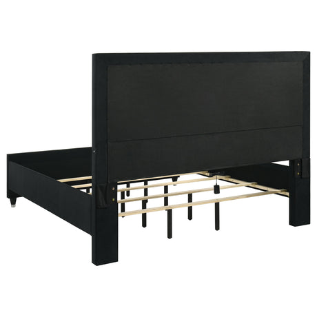 Ravenne Black 4-piece Velvet Upholstered Eastern King LED Bedroom Set from Coaster - Luna Furniture