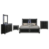 Ravenne Black 5-piece Velvet Upholstered Eastern King LED Bedroom Set from Coaster - Luna Furniture