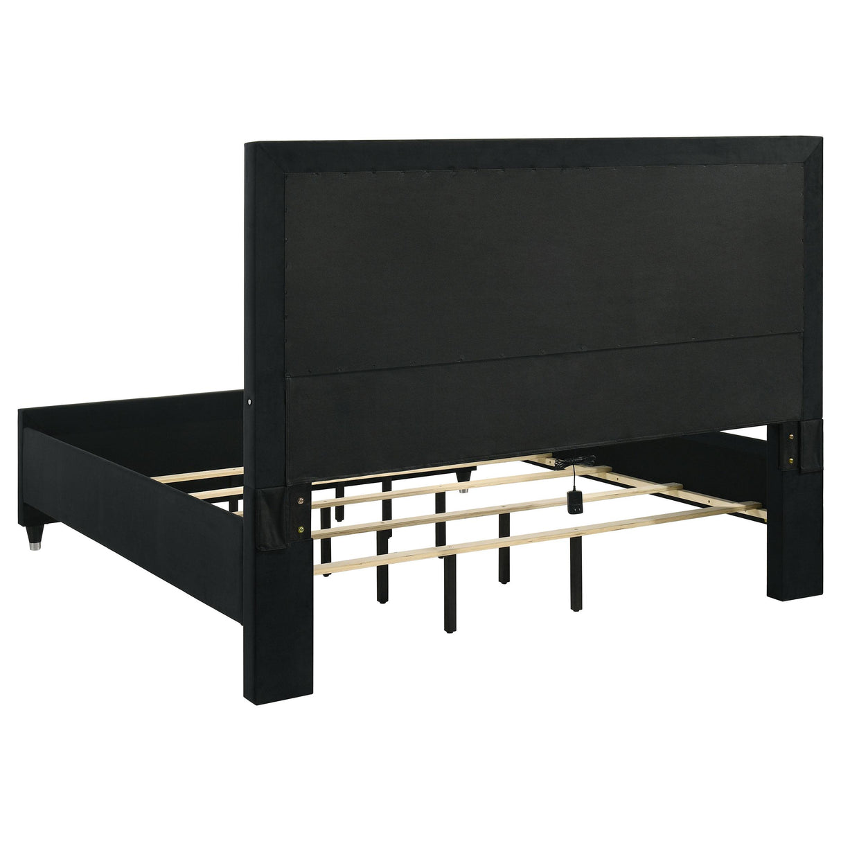 Ravenne Black 5-piece Velvet Upholstered Eastern King LED Bedroom Set from Coaster - Luna Furniture