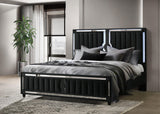 Ravenne Black Velvet Upholstered Eastern King LED Panel Bed from Coaster - Luna Furniture