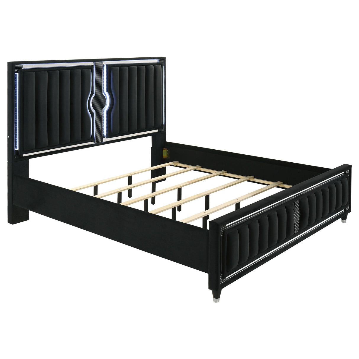Ravenne Black Velvet Upholstered Eastern King LED Panel Bed from Coaster - Luna Furniture