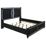Ravenne Black Velvet Upholstered Eastern King LED Panel Bed from Coaster - Luna Furniture