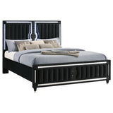 Ravenne Black Velvet Upholstered Eastern King LED Panel Bed from Coaster - Luna Furniture