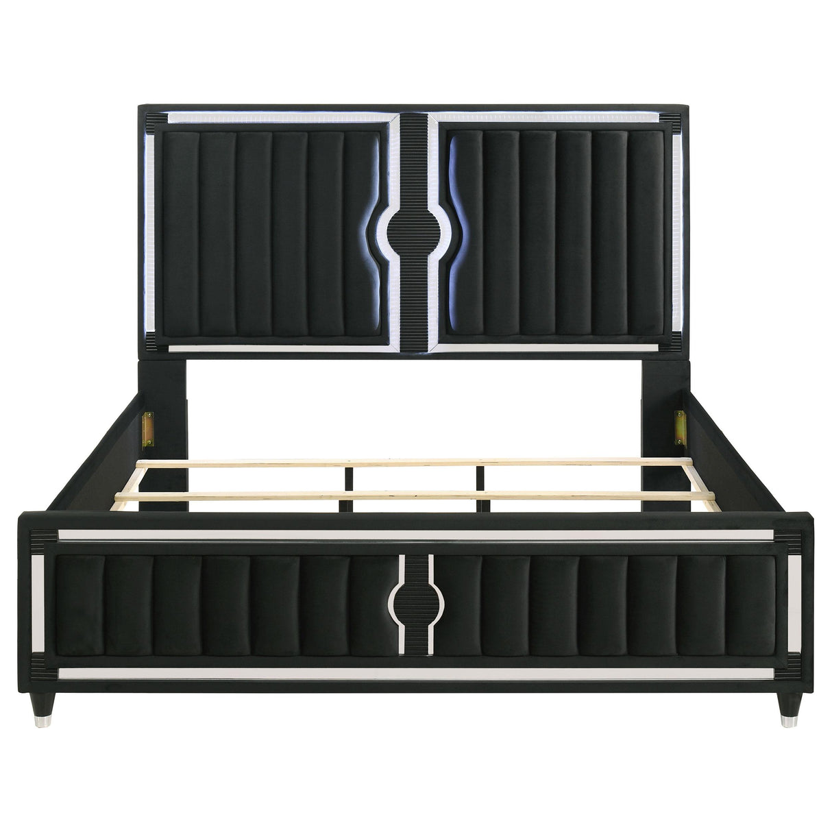 Ravenne Black Velvet Upholstered Eastern King LED Panel Bed from Coaster - Luna Furniture