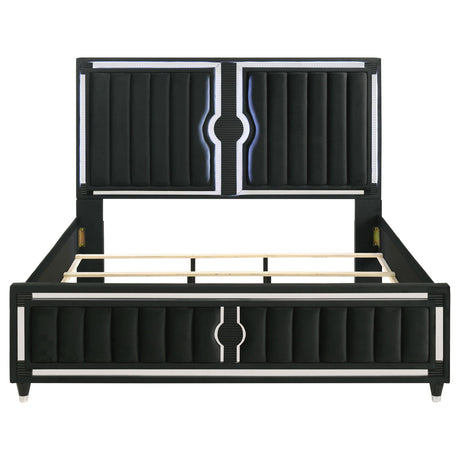 Ravenne Black Velvet Upholstered Eastern King LED Panel Bed from Coaster - Luna Furniture