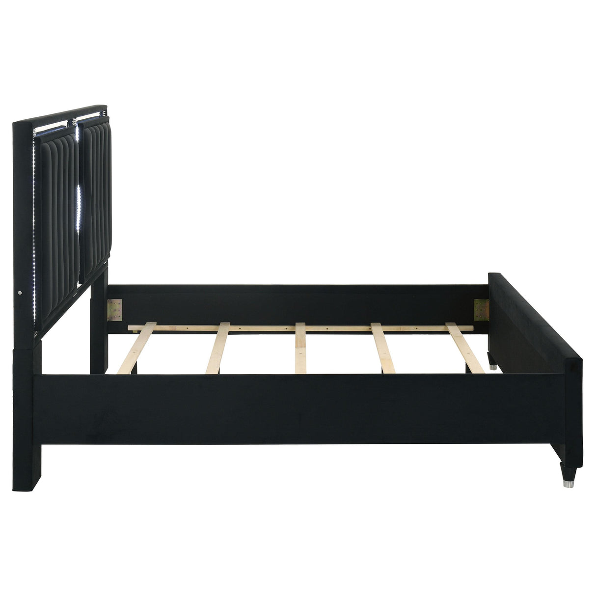 Ravenne Black Velvet Upholstered Eastern King LED Panel Bed from Coaster - Luna Furniture