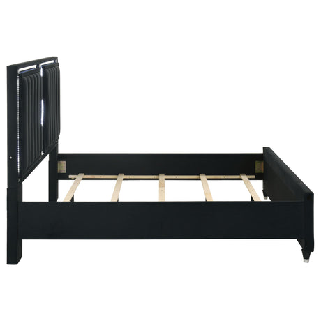 Ravenne Black Velvet Upholstered Eastern King LED Panel Bed from Coaster - Luna Furniture
