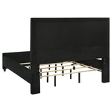 Ravenne Black California king bed, upholstered headboard and footboard, angled studio view