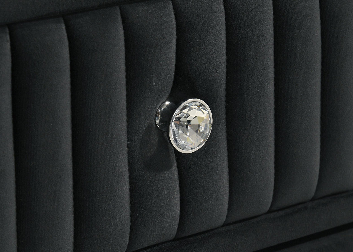 Ravenne Black upholstered panel close-up, soft black velvet texture