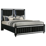 Ravenne Black California King LED Panel Bed, upholstered headboard and footboard, front angle