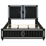 Ravenne Black California King LED Panel Bed, front view, upholstered panels and light trim
