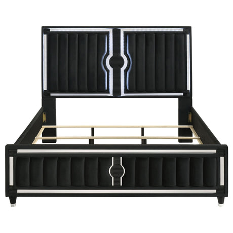 Ravenne Black California King Velvet Upholstered LED Panel Bed from Coaster - Luna Furniture