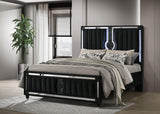 Ravenne Black Velvet Upholstered Queen LED Panel Bed from Coaster - Luna Furniture