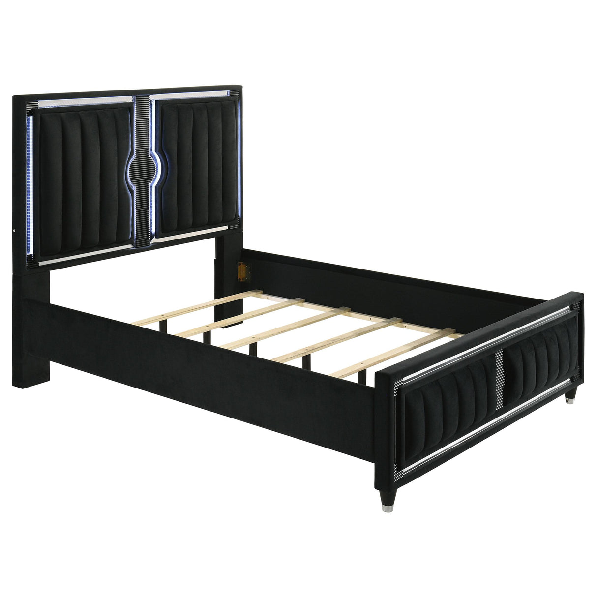 Ravenne Black Velvet Upholstered Queen LED Panel Bed from Coaster - Luna Furniture