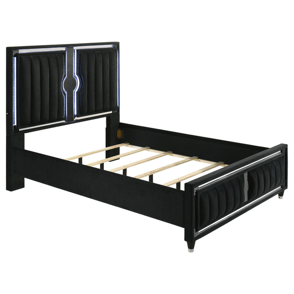 Ravenne Black Velvet Upholstered Queen LED Panel Bed