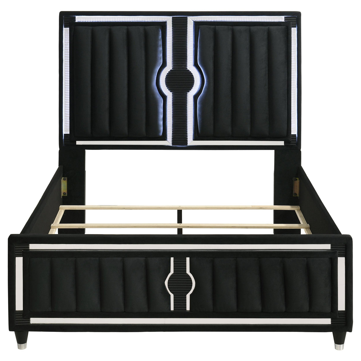 Ravenne Black Velvet Upholstered Queen LED Panel Bed from Coaster - Luna Furniture