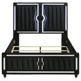 Ravenne Black Velvet Upholstered Queen LED Panel Bed from Coaster - Luna Furniture