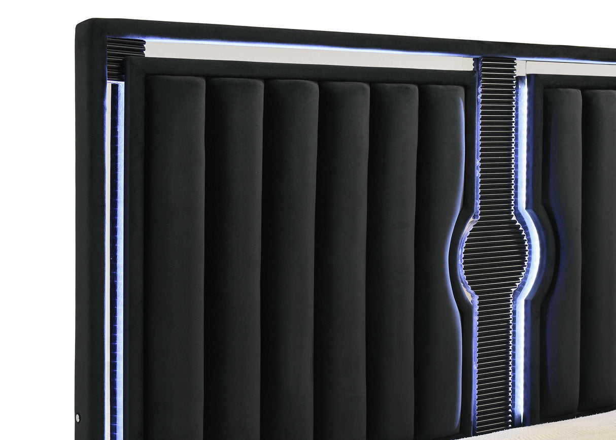 Ravenne Black Velvet Upholstered Queen LED Panel Bed from Coaster - Luna Furniture