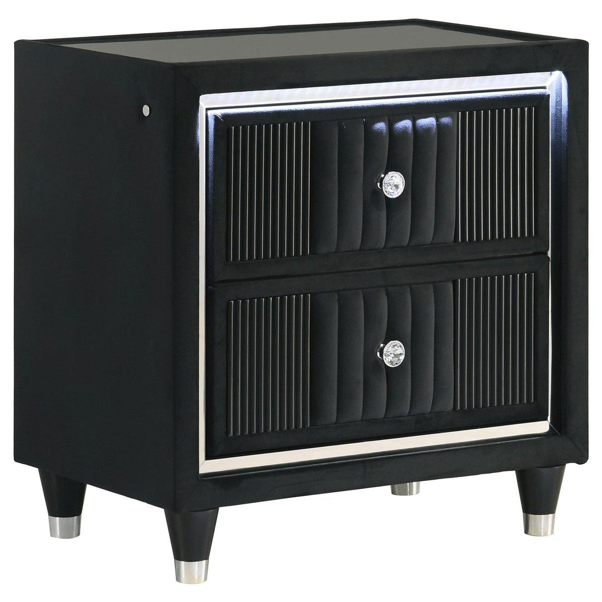 Ravenne Black 2-drawer Velvet Upholstered LED Nightstand with USB from Coaster - Luna Furniture