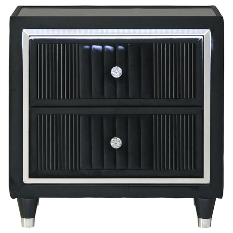 Ravenne Black 2-drawer Velvet Upholstered LED Nightstand with USB from Coaster - Luna Furniture