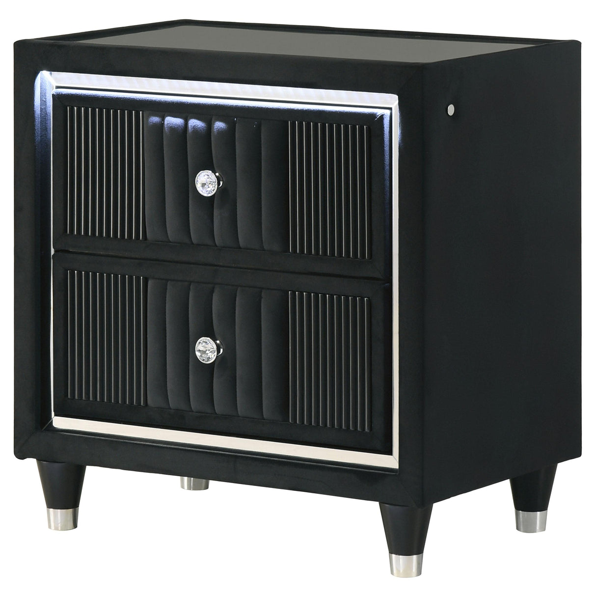 Ravenne Black 2-drawer Velvet Upholstered LED Nightstand with USB from Coaster - Luna Furniture