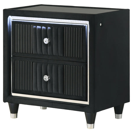 Ravenne Black 2-drawer Velvet Upholstered LED Nightstand with USB from Coaster - Luna Furniture