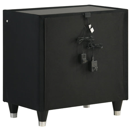 Ravenne Black 2-drawer Velvet Upholstered LED Nightstand with USB from Coaster - Luna Furniture
